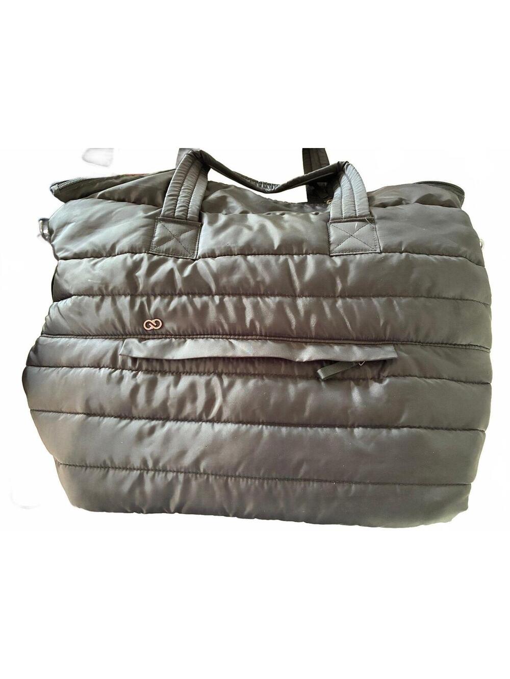 Calia Black Quilted Large Tote Bag w Multiple Pockets and 'Stay The Path' Lining